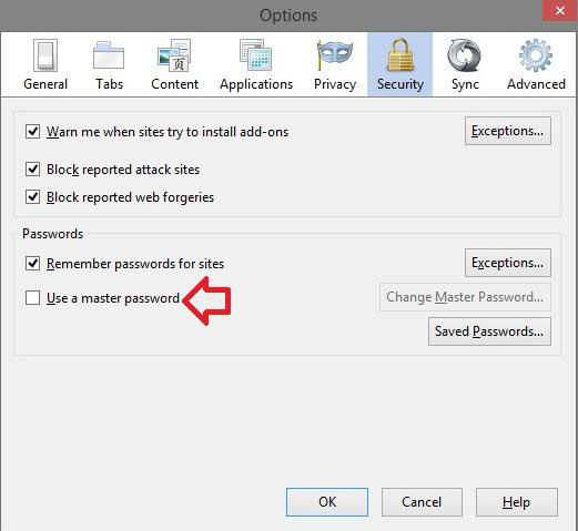 how to remove master password from firefox