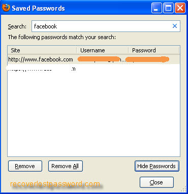 Facebook Saved Password
