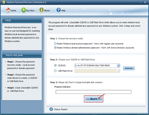burn windows password recovery