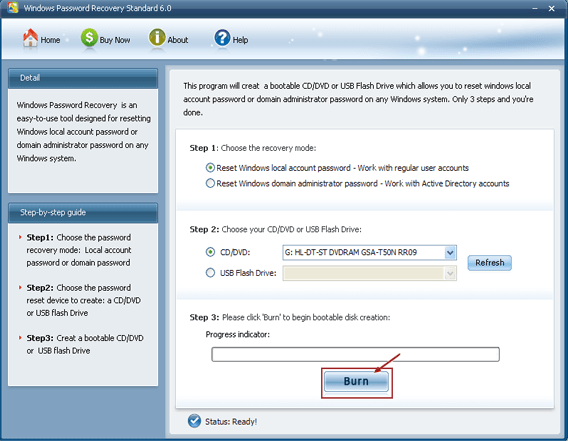 Burn Windows Password Recovery