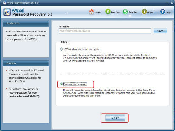 recover word password