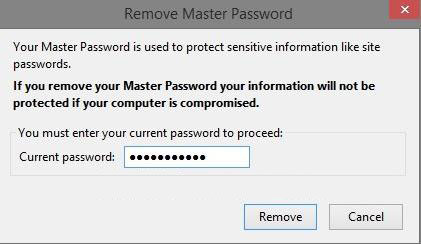 how to remove master password from firefox