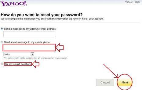 forgot yahoo mail security question answer
