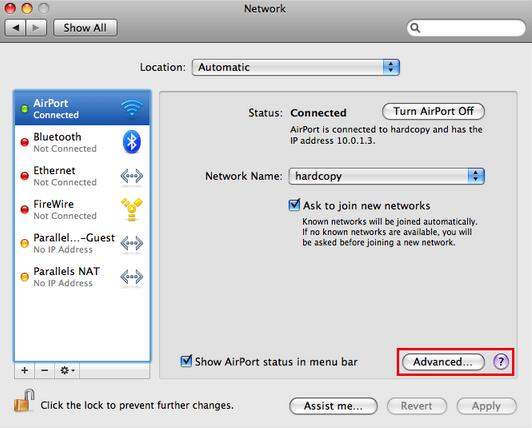 mac network settings for inflight wifi