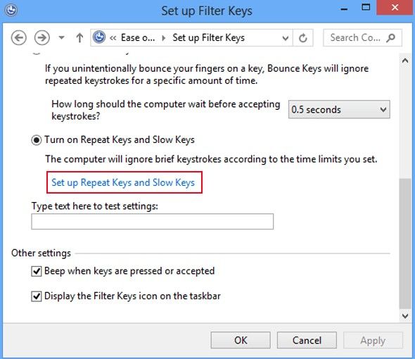 How to Set up Filter Keys in Windows 8.1