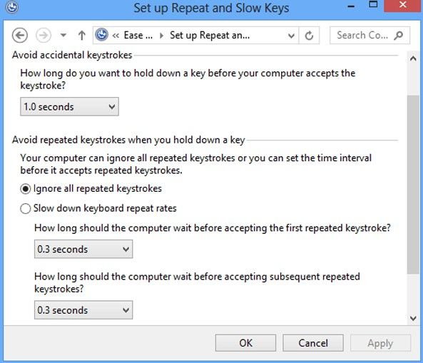 How to set up filter keys in windows 8 1